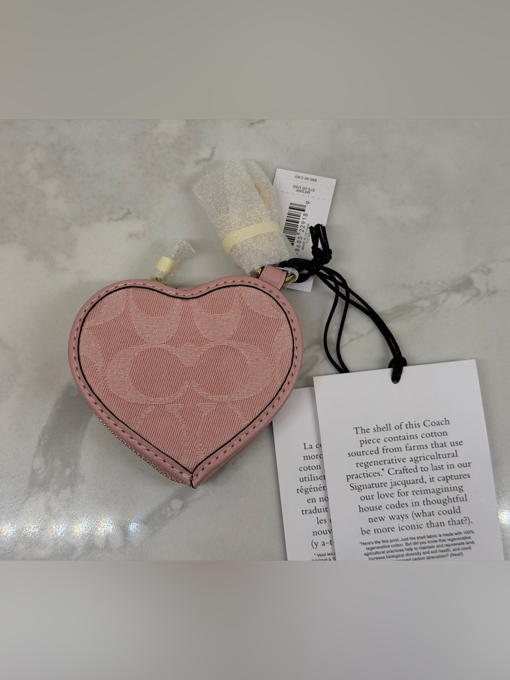 Coach Pink Denim Heart Bag Charm - Picture 2 of 3